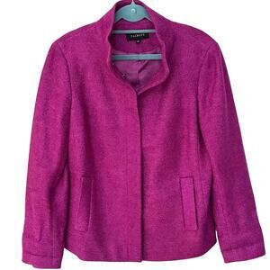 Talbots Magenta Purple Wool Blend Blazer Hidden Placket Stand Collar Size 6